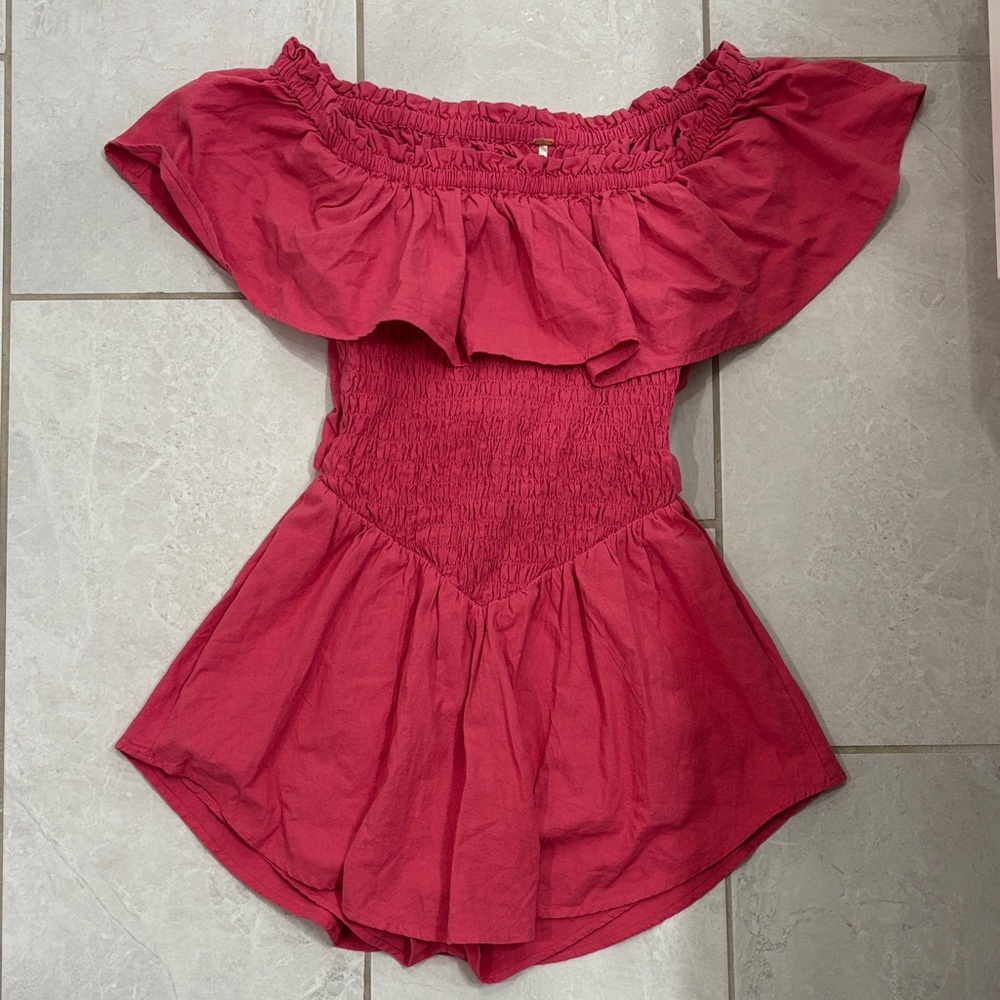 NWT Free People Off-Shoulder Ruffled Romper - Pink
